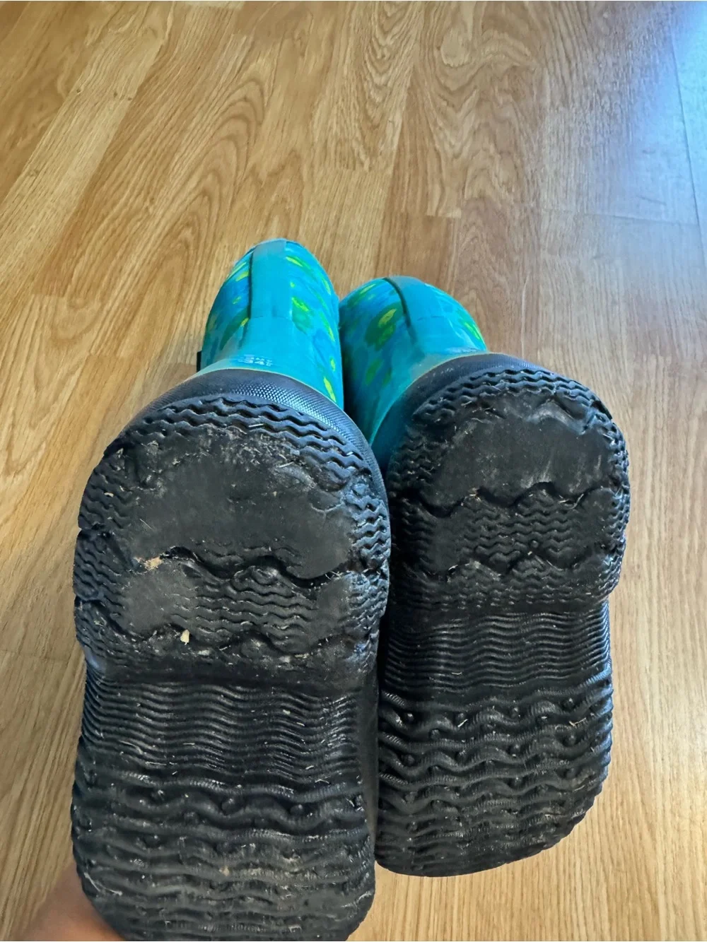 Bogs Kids Teal Floral Grip-Handle Rain Boots